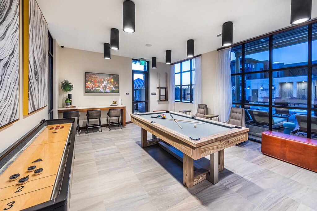 Social lounge game room at The Braydon Apartments in Napa CA